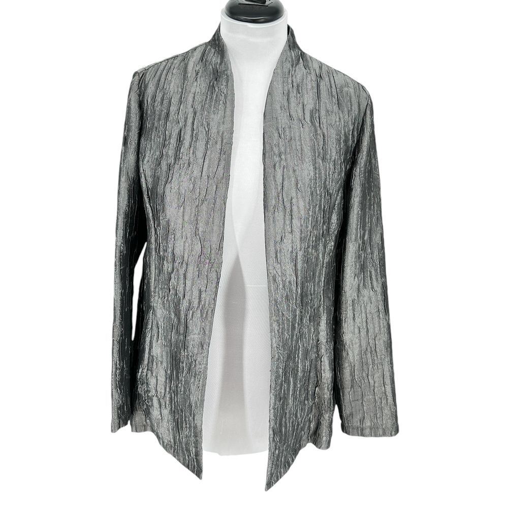 Coldwater Creek SZ M Crinkled Metallic Open Front Jacket Blazer‎ Textured Gray